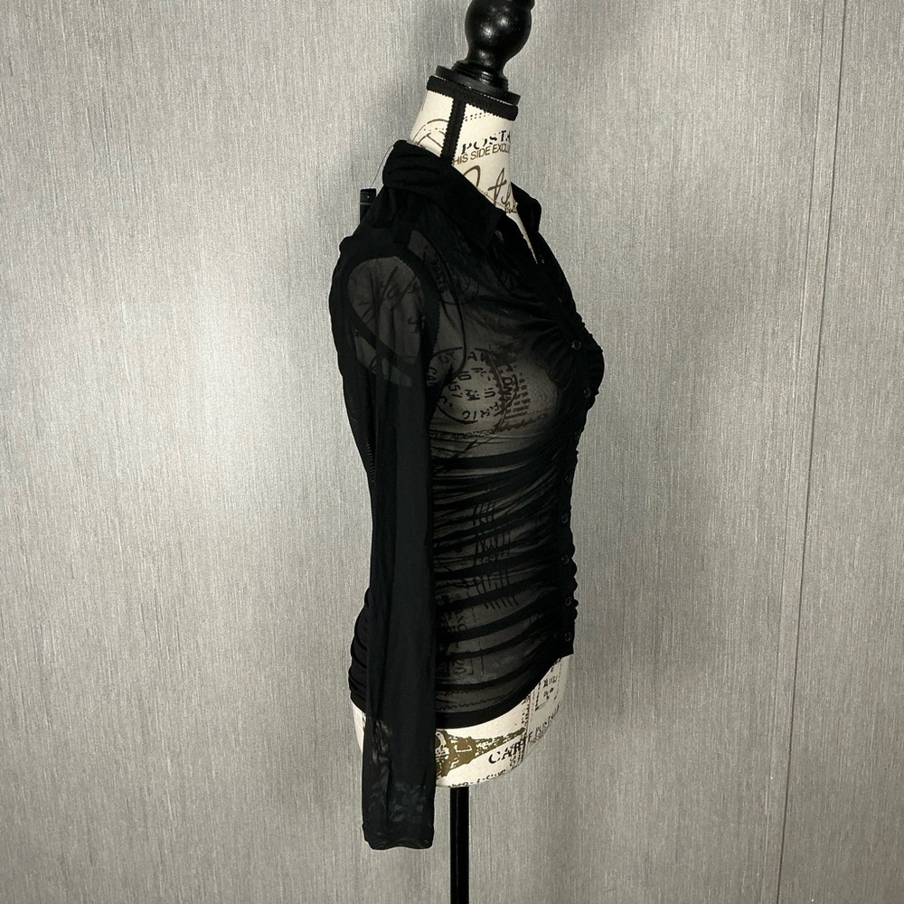 Express Sheer Black Ruched Button-Front Women's Top Size XS - Picture 10 of 12